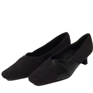 Amanda Victoria Black Suede Block Heel Square Toe Pumps Womens Size 8M‎